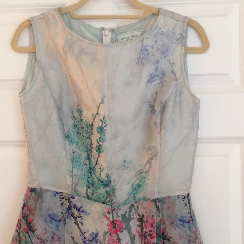 Floral Watercolor Organza Flounce Sleeveless Dress - Picture 3 of 8